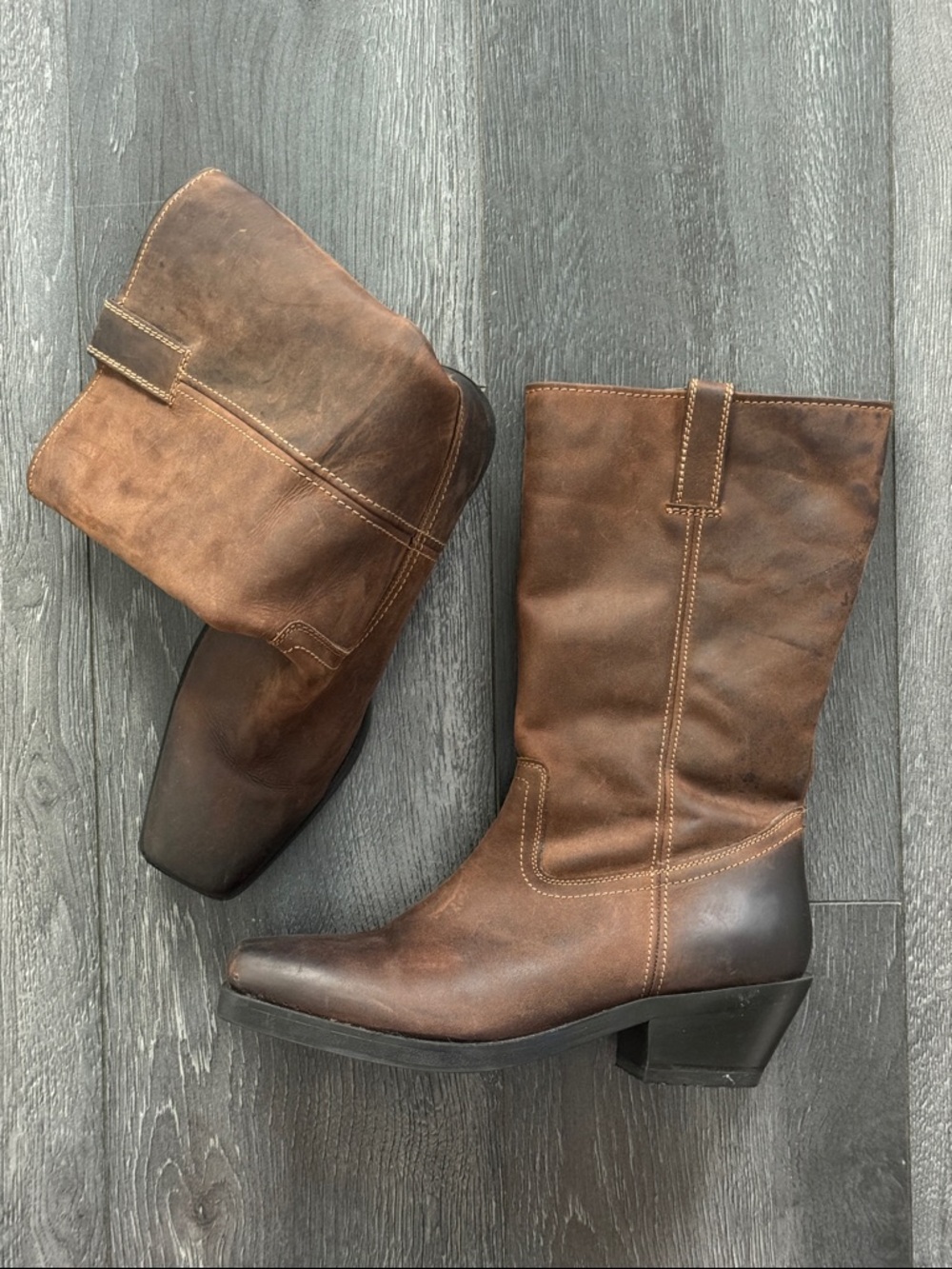 Zara Brown 💯 Leather Mid-Calf Western Boots